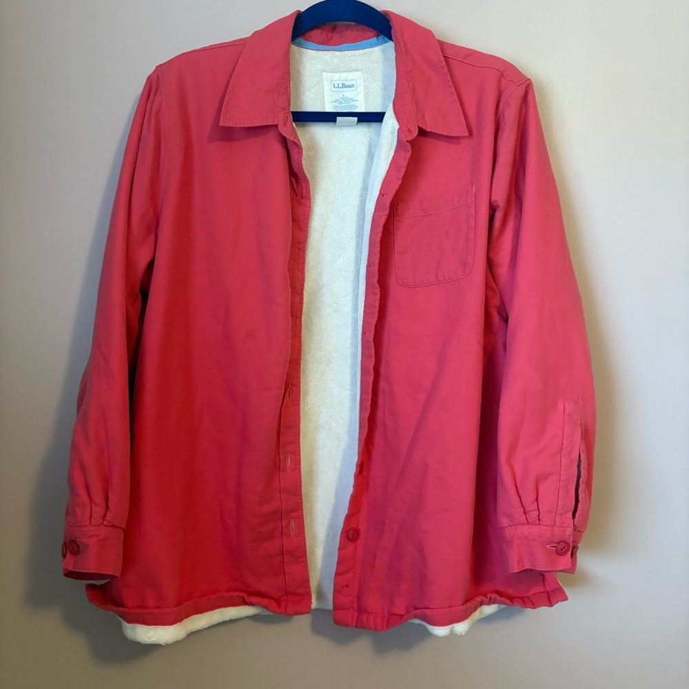 💚L.L. Bean Pink Button Fleece-Lined Down Shirt